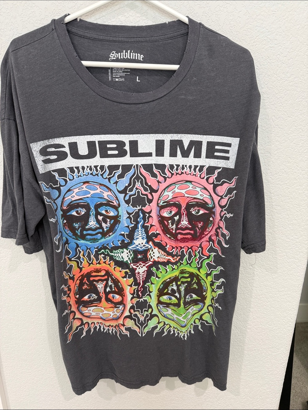 Sublime Short Sleeve Graphic Tee — Charcoal with Multicolor Sun Faces
